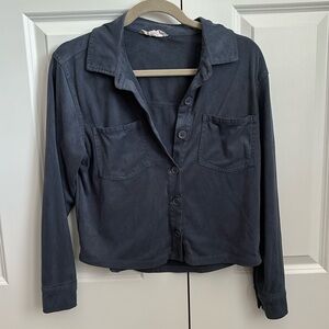 Slightly Cropped Dark Blue Suede-Like Jacket
